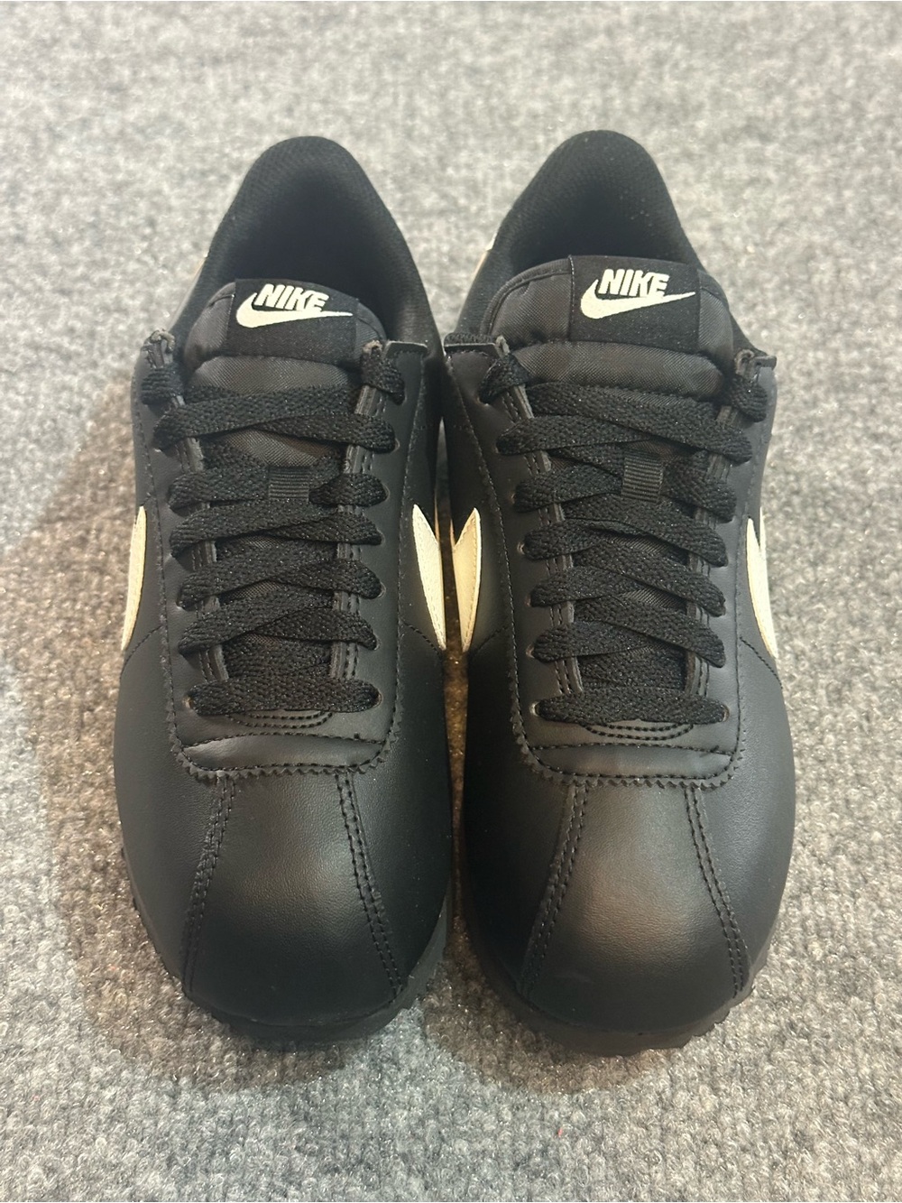 Nike Women’s Cortez Black Sneakers with Cream Swoosh Womens Size 6.5